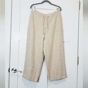 Relativity Linen 100% Wide Leg Cropped High Rise Size Large Light Tan Cream